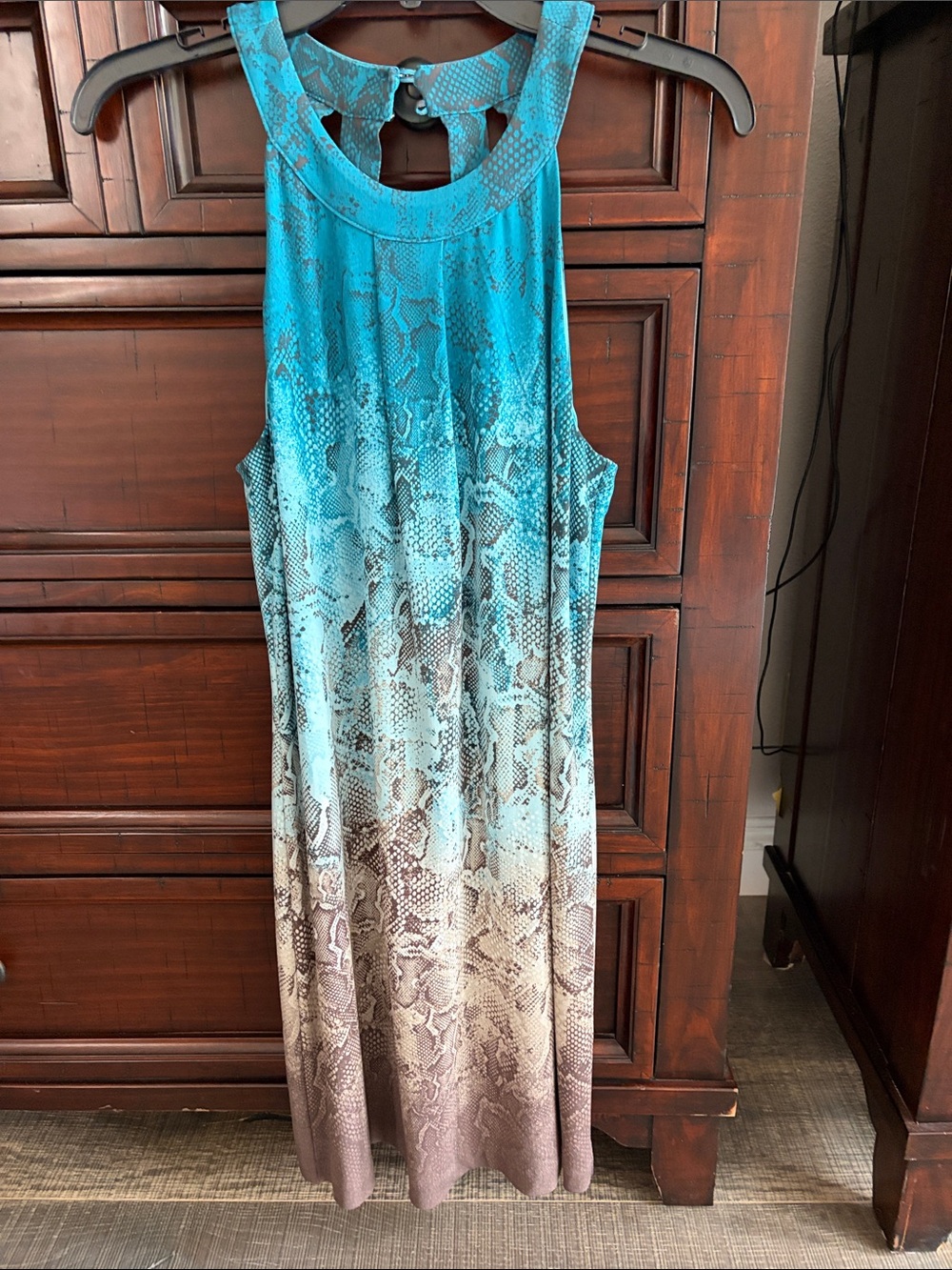 White House Black Market Turquoise Ombre Snake-Print dress